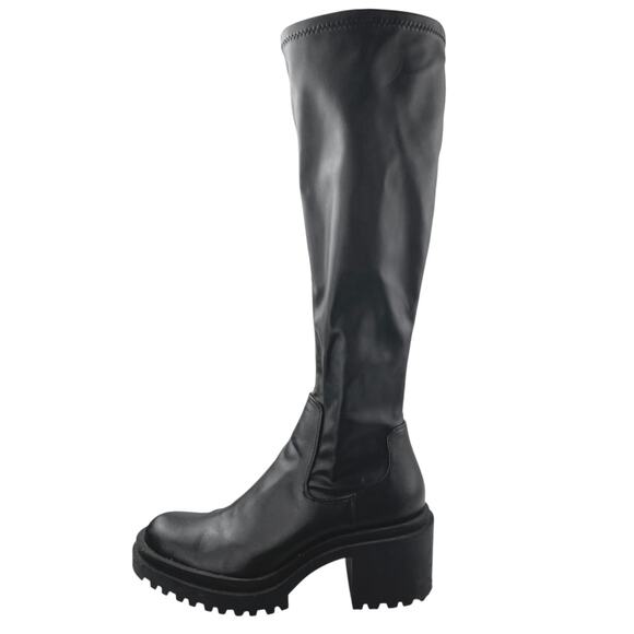 Zara Women's Black Leather Chuinky Platform Heels Zip Up Over The Knee Boots 10 - Picture 1 of 5